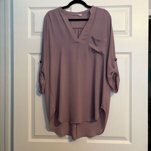 Lush Lavender Blouse with 3/4 Roll-Up Sleeves